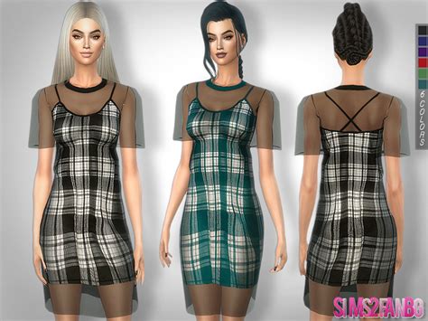Sims2fanbgs 246 Mesh Plaid Dress With Transparent Sleeves