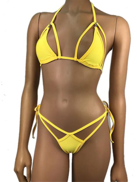 women s tie side bottom triangle top skimpy bikini v string panty g string thong