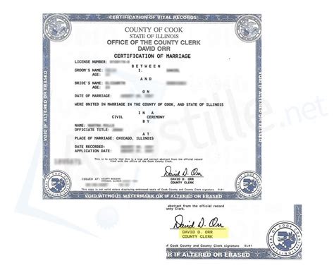 County Of Cook State Of Illinois Marriage License Signed By David D Orr Marriage License