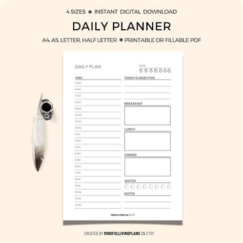 Daily Planner Printable PDF Daily To Do List Productivity Etsy