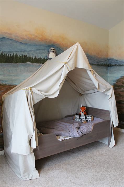 Our bedding accessories category offers a great selection of bed canopies & drapes and more. Remodelaholic | Camping Tent Bed in a Kid's Woodland Bedroom