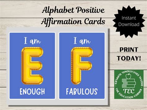 Alphabet Positive Affirmation Cards Positive Words Etsy