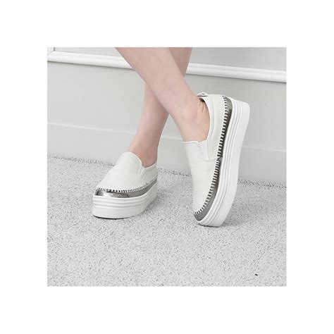Womens White Thick Platform Slip On Loafer Sneakers﻿﻿