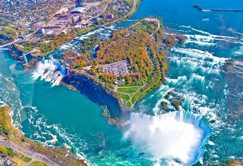 Aerial View Of Amazing Niagara Falls Canada And United States Of