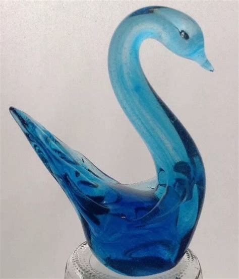 Blue Glass Swan Hand Blown Ground Bottom Almost 4 Tall Swans
