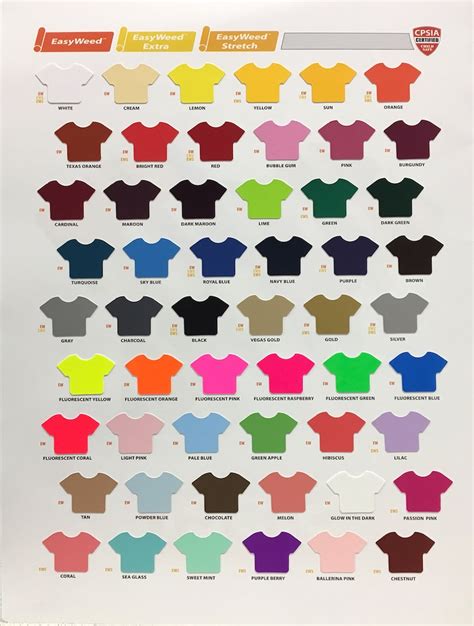 Siser Heat Transfer Vinyl Color Chart Htv Color Chart Color Etsy