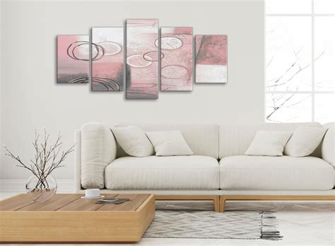 5 Panel Blush Pink Grey Painting Abstract Office Canvas Wall Art Decor
