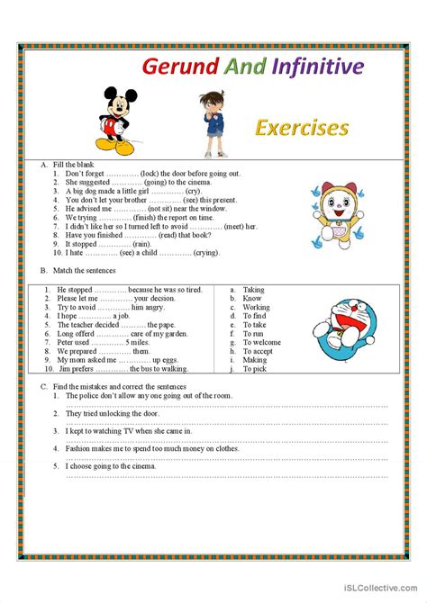 Gerund And Infinitive Exercises English Esl Worksheets Pdf And Doc