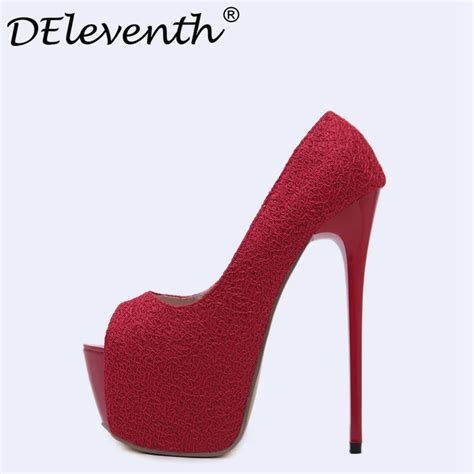 Deleventh Stylish Women Red Wedding Shoes Peep Toe Stiletto Super Platform High Heels Shoes