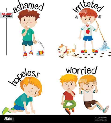 Adjective Words With Kid Expressing Their Feelings Illustration Stock