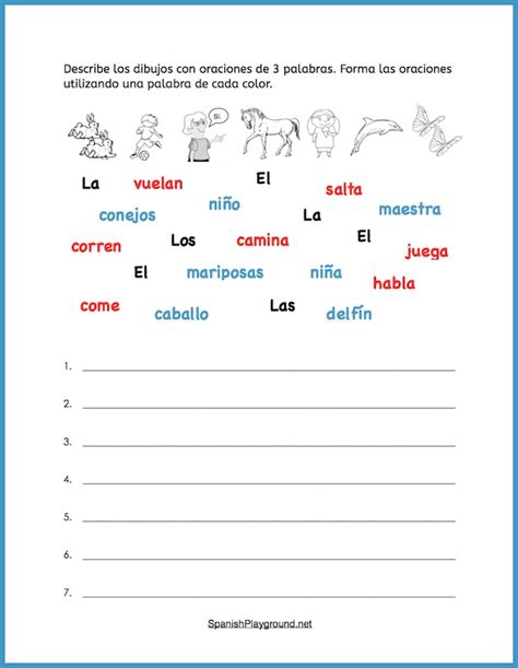 Spanish Sentence Building 3 Word Sentences Spanish Playground