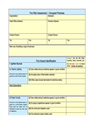 Fire Risk Assessment Form Template Free FREE PRINTABLE TEMPLATES