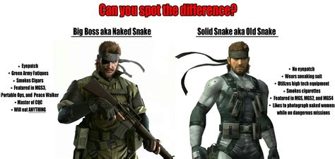 Big Boss And Solid Snake Can You Spot The Difference Metal Gear Solid