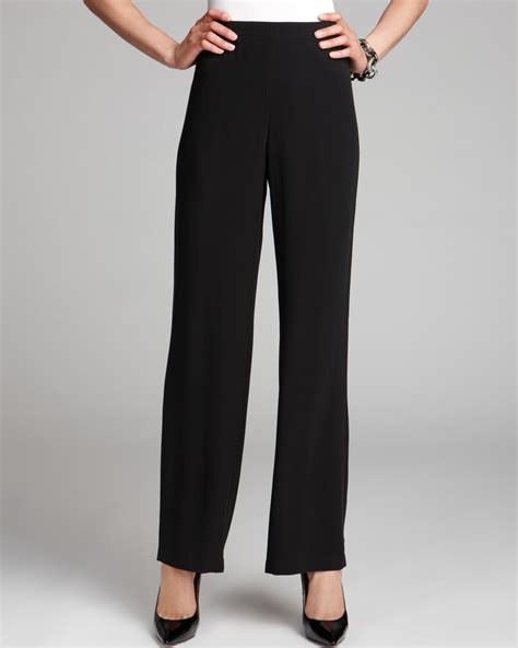Eileen Fisher Straight Silk Pants With Side Zip In Black Lyst
