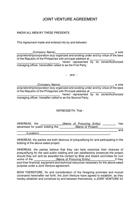 Joint Venture Agreement South Africa Template Pdf Template
