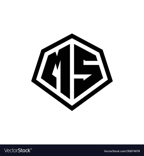 Ms Monogram Logo With Hexagon Shape And Line Vector Image