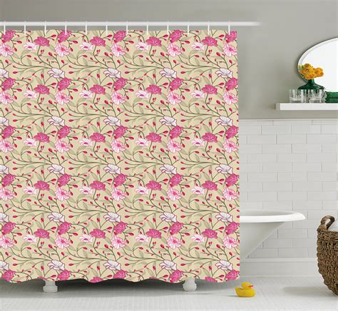 Beige Shower Curtain Floral Pattern Abstract Chinese Foliage