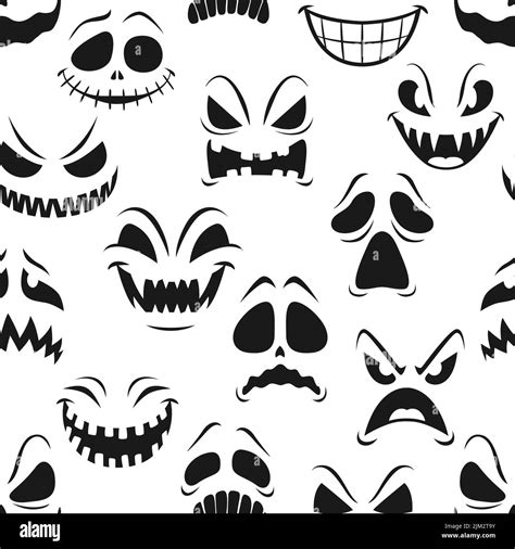 Halloween Pumpkin Faces Seamless Pattern Vector Background Of Scary