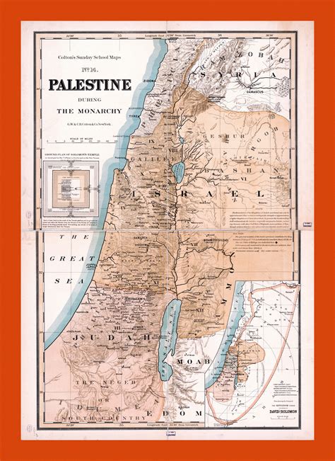 Old Map Of Palestine During The Monarchy 1895 Maps Of Palestine