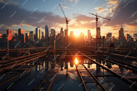 Premium Photo | Skyscraper Construction Towering cranes and steel