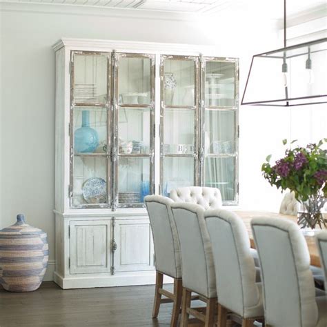 White buffet and hutch with framed glass doors and drawer. Dining room and hutch via Owens + Davis | {Coastal ...