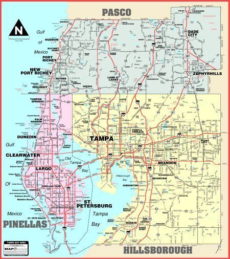 Florida Wall Maps Wide Area By Mapsource Tampa Bay Maps