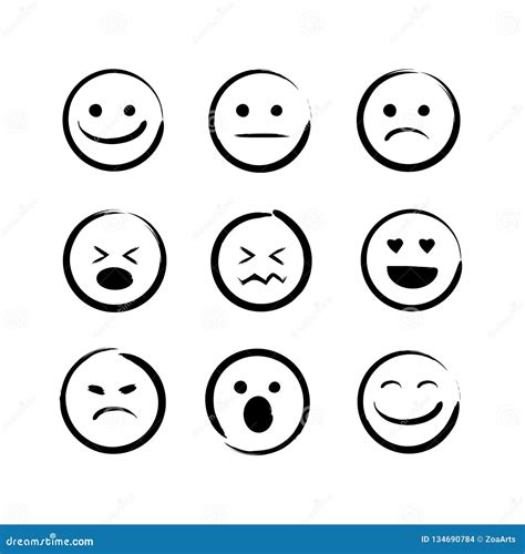 Vector Illustration Set Of Hand Drawn Emojis Faces Doodle Emoticons