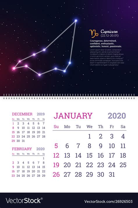 Wall Calendar For January 2020 Year Royalty Free Vector