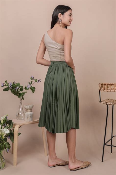 Courtney Pleated Midi Skirt Sage Green Shopperboard