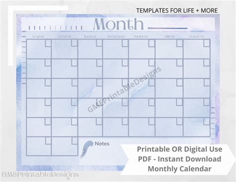 Editable Monthly Calendar Template Printable Calendar Etsy