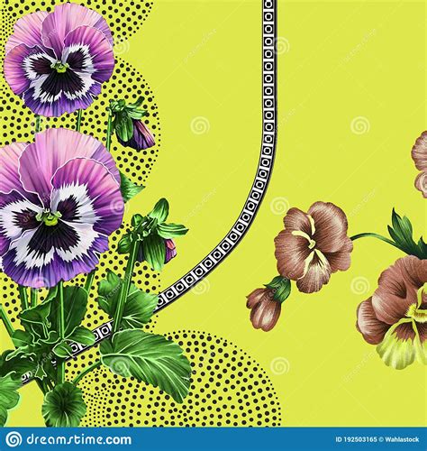 Digital Textile Design Flowers And Leaves For Digital Fabric Printing