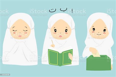 Muslim Girl Cartoon Vector Collection Stock Illustration Download