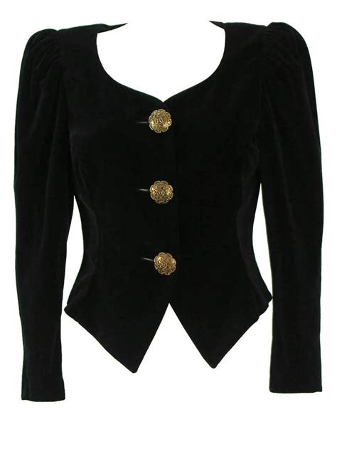 Black Velvet Cropped Jacket With Decorative Gold Buttons M L Reign