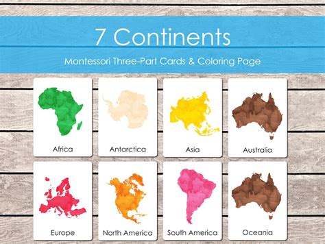 7 Continents Montessori Three Part Cards Continents Etsy