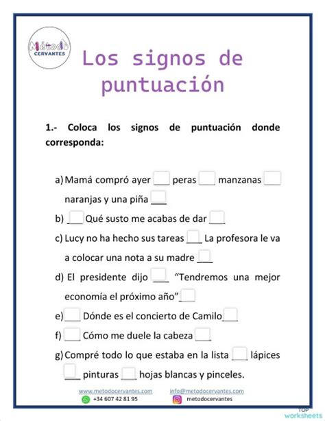 Signos De Puntuación Fichas Interactivas Y Ejercicios Online Topworksheets