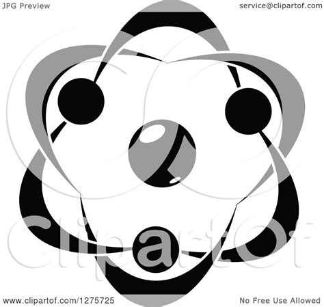 Clipart Of A Black And White Atom 29 Royalty Free Vector Illustration