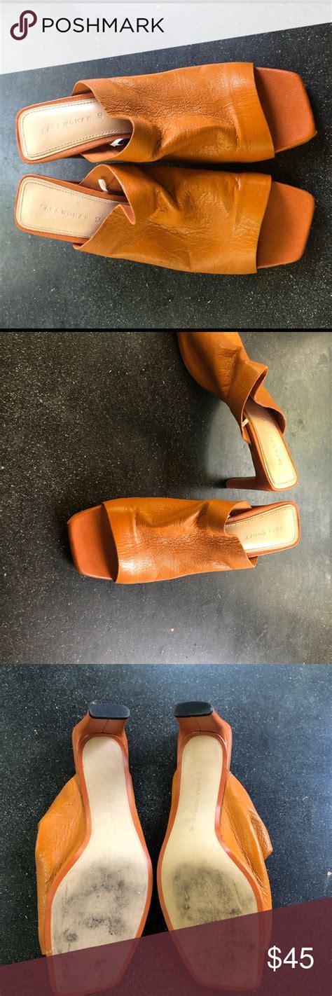 Zara Orange Leather Heeled Mule Sandal Heeled Mules Sandals Leather