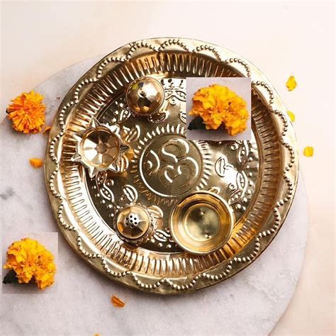 Brass Pooja Thali Set With Om And Gayathri Mantra At Rs Piece Brass Pooja Thalis In