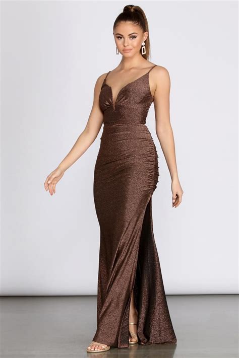 Bali Lurex Deep V Ruched Dress In 2021 Brown Prom Dresses Brown