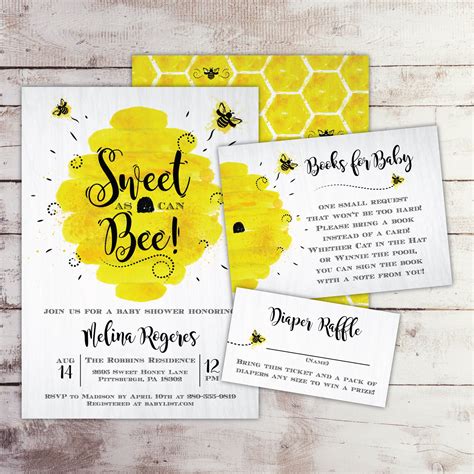 Editable Sweet As Can Bee Baby Shower Invitation Set Honey Etsy