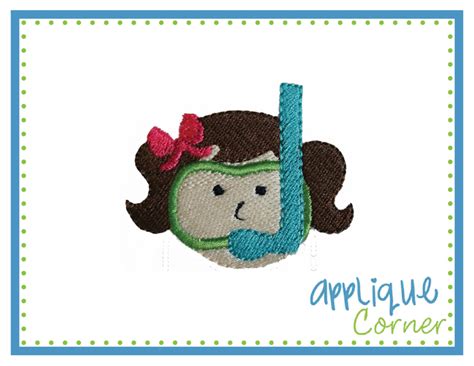 Swim Girl Filled Embroidery Design Applique Corner