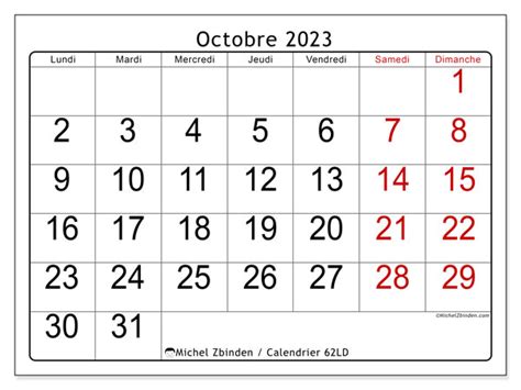 Calendrier Octobre 2023 à Imprimer “56ld” Michel Zbinden Lu