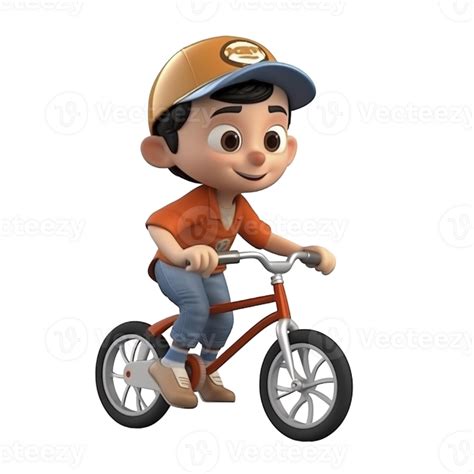 Cute Cartoon Style Boy Riding A Bicycle On Transparent Background