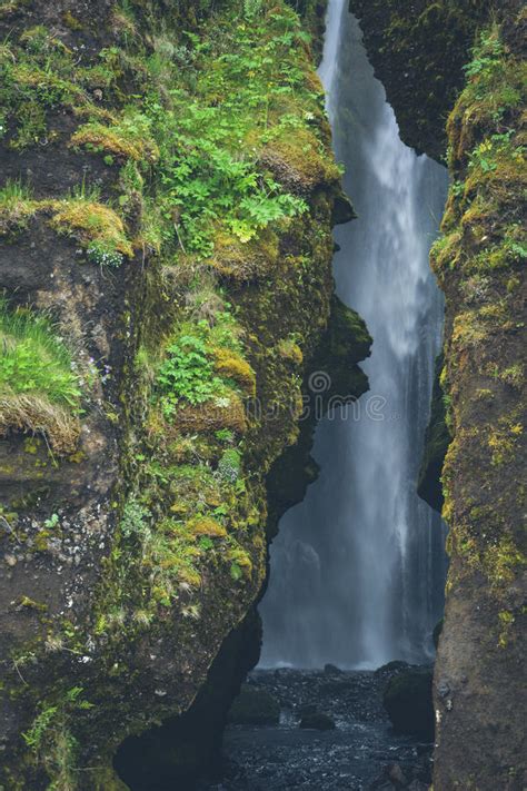 Gljufrabui Waterfall Iceland Hidden In Cave In Summer Stock Photo