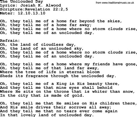 Good Old Hymns - The Unclouded Day - Lyrics, Sheetmusic, midi, Mp3 ...