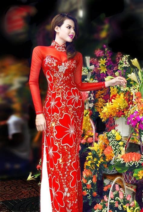 Red Traditional Vietnamese Wedding Dress Red Bridal Ao Dai Love