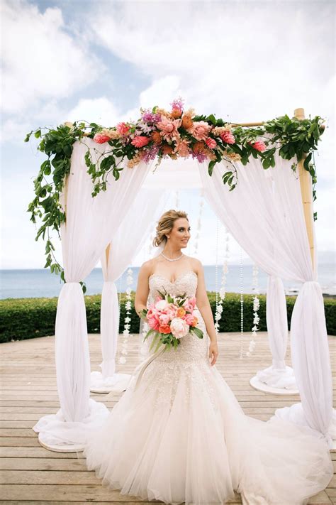 Beautiful Luxury Tropical Wedding Ceremony Arch Bouquet And Strapless
