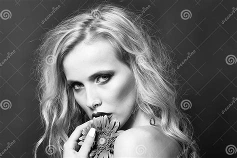 Woman With Flower Stock Image Image Of Lips Fashion 115807739