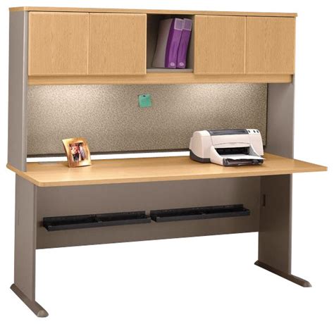 Rectangular oak/white writing desk with hutch. Shop Houzz | Bush Series A 72" Wood Computer Desk with ...
