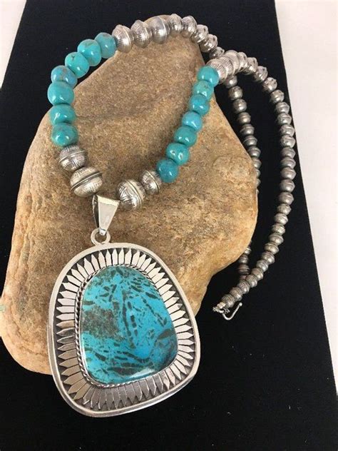 Navajo Pearls Kingman Turquoise Sterling Silver Squash Necklace Pendant